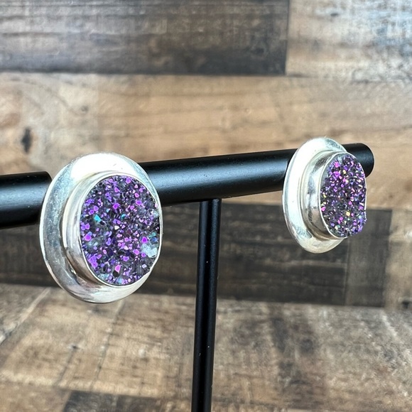 Jay King DTR Purple Druzy Crystal Stone Sterling Silver Earrings - Picture 3 of 8